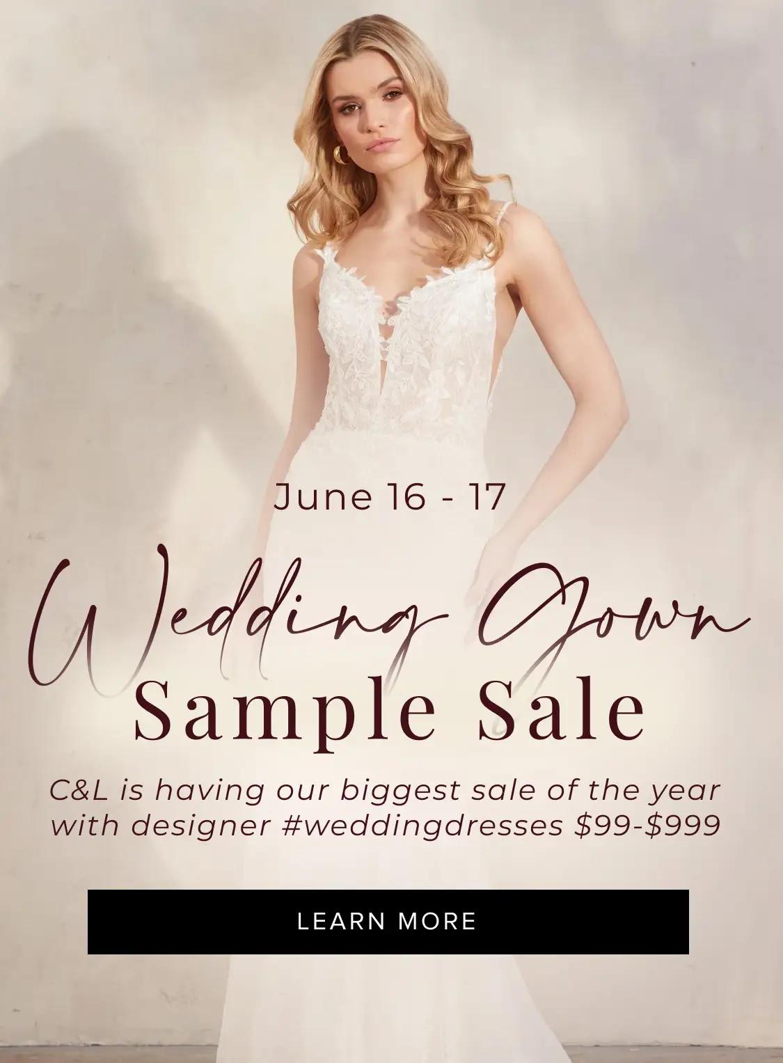 "Wedding Gown Sample Sale" banner for mobile