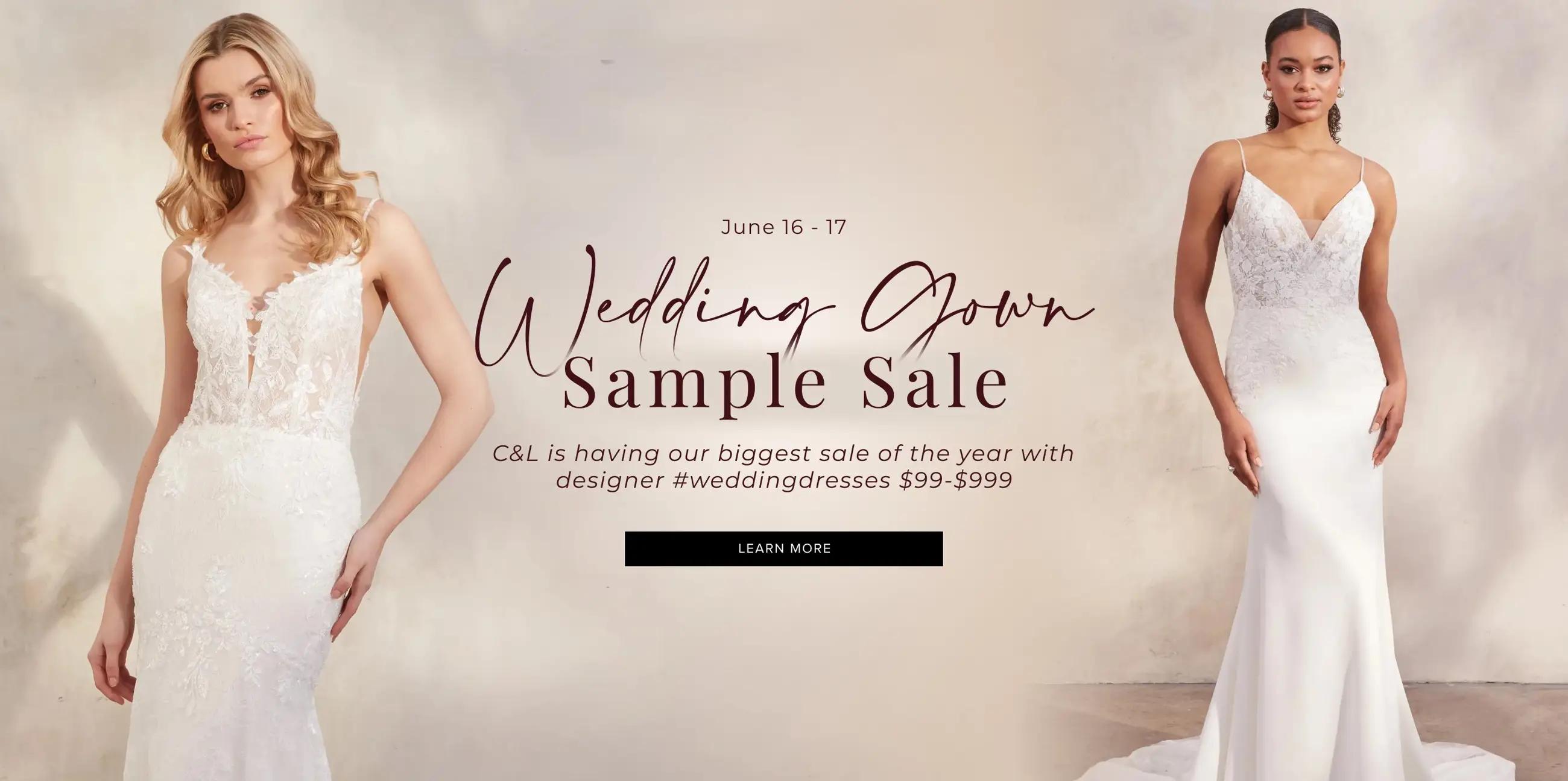 "Wedding Gown Sample Sale" banner for desktop